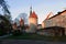 View on the castle wall with towers Old Town of Tallin, Estonia. UNESCO heritage in Europe