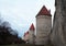 View on the castle wall with towers on Toompea hill in the old town of Tallin, Estonia. Europe