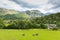 View from Castlerigg Hall Keswick Lake District Cumbria to Derwent Water and Catbells