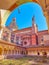 The view on the Cathedral of Cartosa di Pavia monastery from the arch of small cloister, Italy