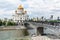 View of Cathedral of Christ the Saviour and Patriarshy footbridge across Moscow River