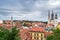 View of cathedral and churches towers over the rooftops in Zagreb, Croatia