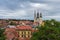 View of cathedral and churches towers over the rooftops in Zagreb, Croatia