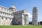 View of the cathedral and Leaning Tower of Pisa in the Square of Miracles.