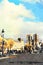 The view of the cathedral of Notre Dame from one of the squares of Paris in the autumn