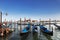 A view of the Cathedral of San Giorgio Maggiore, Venice lagoon and gondolas from the Piazza San Marco, Venice