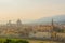 View of the Cathedral of Santa Maria del Fiore Duomo and Basilica of Santa Croce Holy Cross. Amazing evening golden hour light