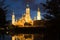 View of Cathedral in Zaragoza from Ebro river in evening