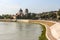 View of catholic church Parrocchia di San Giorgio in Braida on the riverbank of Adige river in Verona