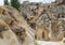 View of cave houses in Ortahisar. Cappadocia. Turkey
