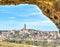 View through cave of Matera,basilicata, Italy, UNESCO under blue sky