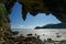 View from a cave with stalactites, west coast, New Zealand