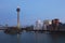 View of the center of Dusseldorf and the TV tower in night, Germany