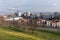 View of the central area of the city of Krasnoyarsk from the Poklonnaya mountain in the spring afternoon .