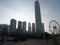 View of Central Hongkong from Tamar Park/the twin tower IFC with the Ferris wheel