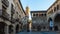 View on central plaza of historic town Alcaniz in Spain during daytime