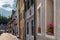 View of the central street of the picturesque Alpine town Bruneck Brunico