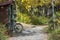 View of chained bicycle at entrance of trail in Orleans, Ontario-Petrie island