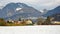 View of chalet in snow covered Switzerland in winter