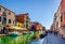 view of a channel on murano island in italy which is surrounded with tourist shops selling famous murano glass...IMAGE