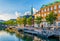 View of a channel next to the Christiansborg Slot Palace in Copenhagen, Denmark