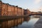 View into a channel at the Speicherstadt