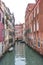 View of the channels and old palaces in Venice in the morning