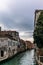 View of the channels and old palaces in Venice in the morning