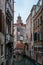 View of the channels and old palaces in Venice in the morning