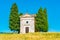 View of The Chapel of the Madonna di Vitaleta on the hill