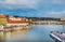 The view from Charles bridge over the Vltava river, Mala Strana side, Kampa island