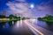 View of the Charles River at night from the John W Weeks Bridge