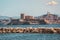 View of Chateau castle and and Notre Dame in Marseille