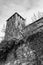 View of chateau de valere, sion, switzerland. Black and white picture.