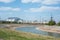 View on Chernobyl nuclear station, 4-th power unit with sarcophagus, sunny weather