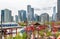 View of Chicago downtown from Navy Pier, which offers great city and Lake Michigan panorama.