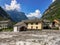 View from the Chiesa di Santa Maria Lauretana in Sonogno to the alps