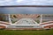 View of Chkalov staircase, boat Volga Flotilla and Volga River, Nizhny Novgorod, Russia