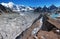 View from Cho Oyu base camp to ngozubma and gyazumba glacier