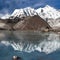 View of Cho Oyu mirroring in lake