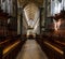 View of the choir and the central nave inside the historic Salisbury Cathedral