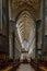 View of the choir and the central nave inside the historic Salisbury Cathedral