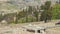 View of christian tourists people walk by the orthodox church of Maria Magdalena on Mount of Olives of Jerusalem in Israel