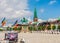 View from Christiansborg Castle square on Nikolaj church and Frederik VII equestrian statue, Copenhagen, Denmark, Scandinavia,