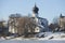 View of the Church of the Dormition of the Mother of God february day. Pskov, Russia