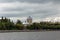 View of the Church of the Exaltation of the Cross in Ternopil on the lake. Ukraine