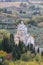 View on church, hills and vineyards from old town Montepulciano, Tuscany, Italy