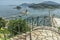 view of the church and the mouse island in corfu greece