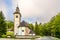 View at the Church of Saint Ghost in Ribcev Laz near Bohinj Lake in Slovenia