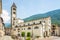 View at the Church of Saint Martin in the streets of Tirano in Italy